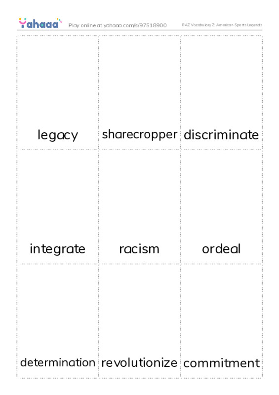 RAZ Vocabulary Z: American Sports Legends PDF flaschards with images
