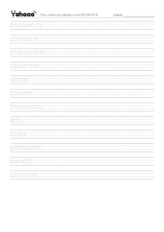 RAZ Vocabulary Z: Blue Whales Giant Mammals PDF write between the lines worksheet