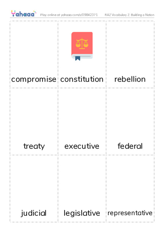RAZ Vocabulary Z: Building a Nation PDF flaschards with images