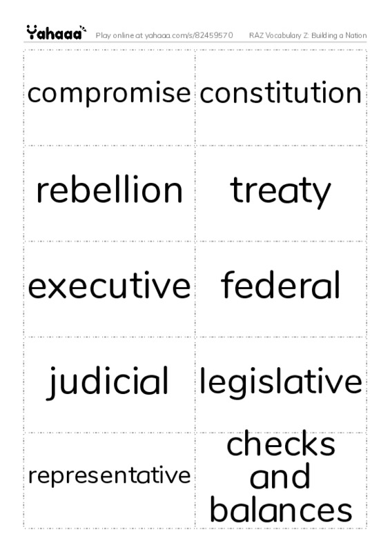RAZ Vocabulary Z: Building a Nation PDF two columns flashcards