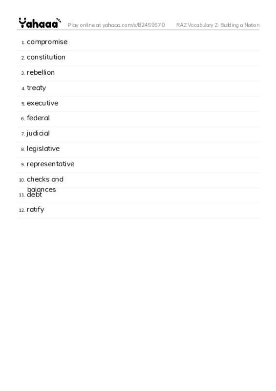 RAZ Vocabulary Z: Building a Nation PDF words glossary