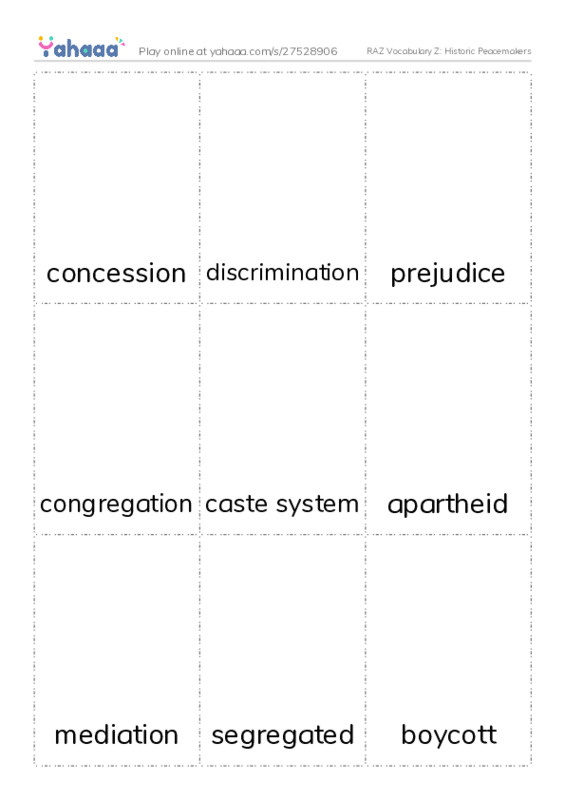 RAZ Vocabulary Z: Historic Peacemakers PDF flaschards with images