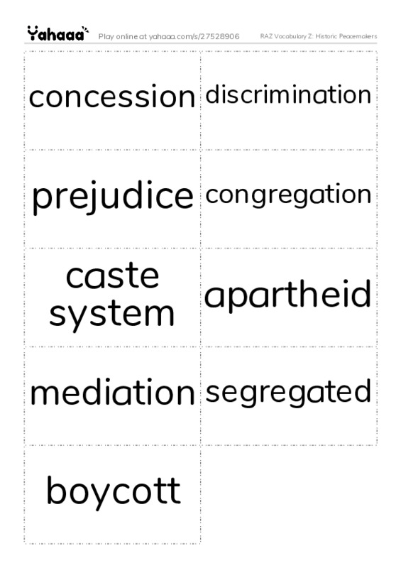 RAZ Vocabulary Z: Historic Peacemakers PDF two columns flashcards