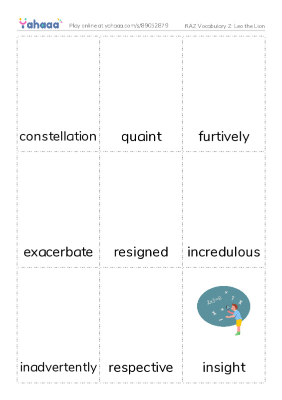 RAZ Vocabulary Z: Leo the Lion PDF flaschards with images