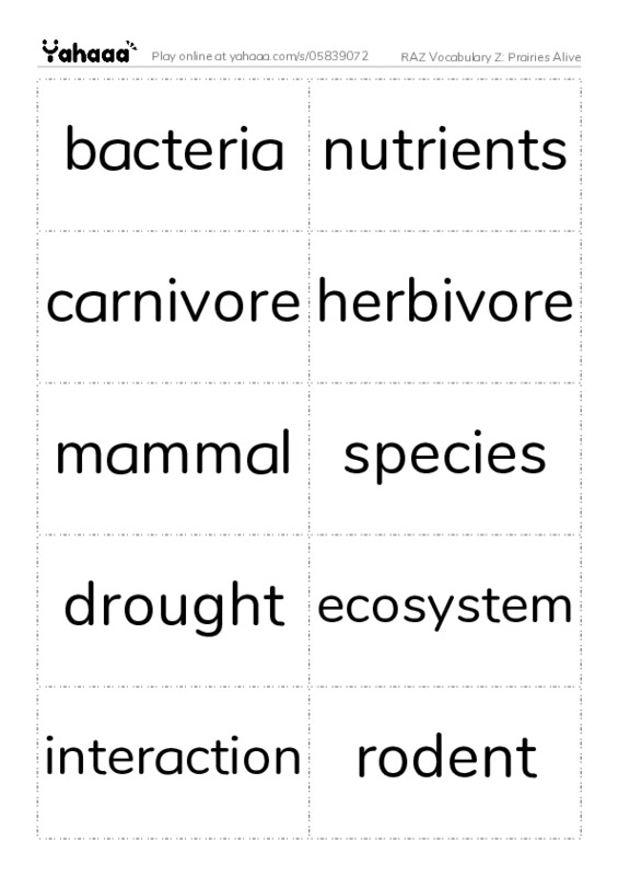 RAZ Vocabulary Z: Prairies Alive PDF two columns flashcards