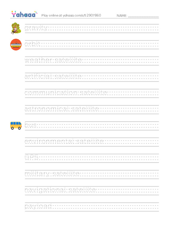 RAZ Vocabulary Z: Satellites PDF write between the lines worksheet