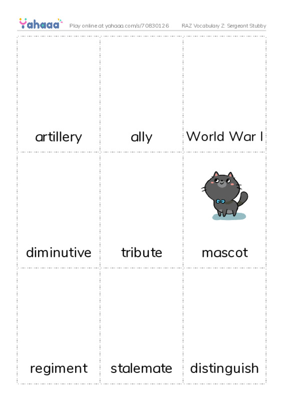 RAZ Vocabulary Z: Sergeant Stubby PDF flaschards with images