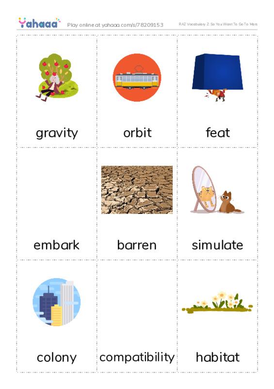 RAZ Vocabulary Z: So You Want To Go To Mars PDF flaschards with images