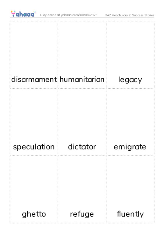 RAZ Vocabulary Z: Success Stories PDF flaschards with images