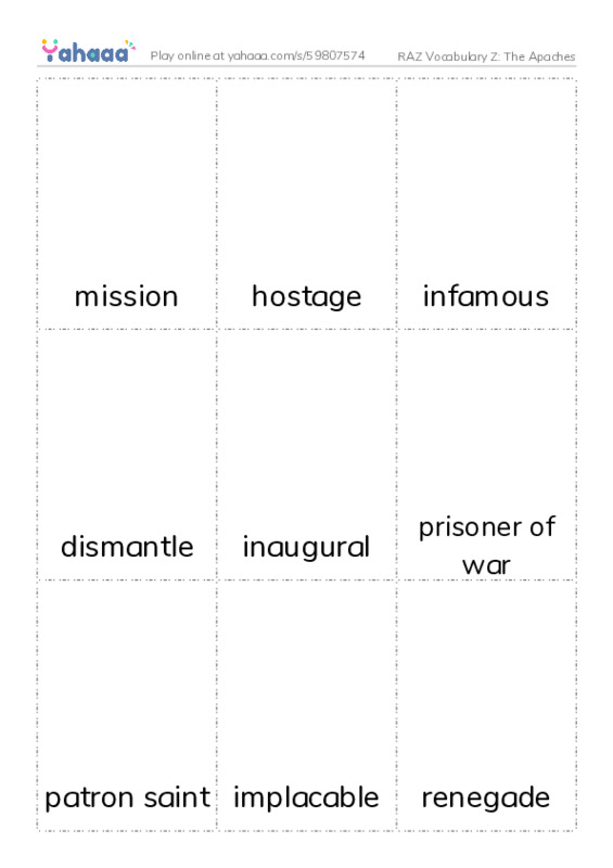 RAZ Vocabulary Z: The Apaches PDF flaschards with images