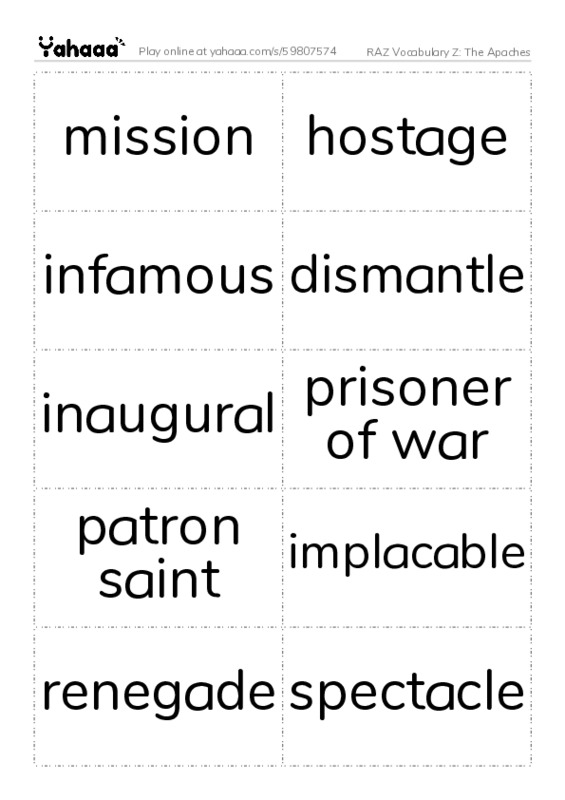 RAZ Vocabulary Z: The Apaches PDF two columns flashcards