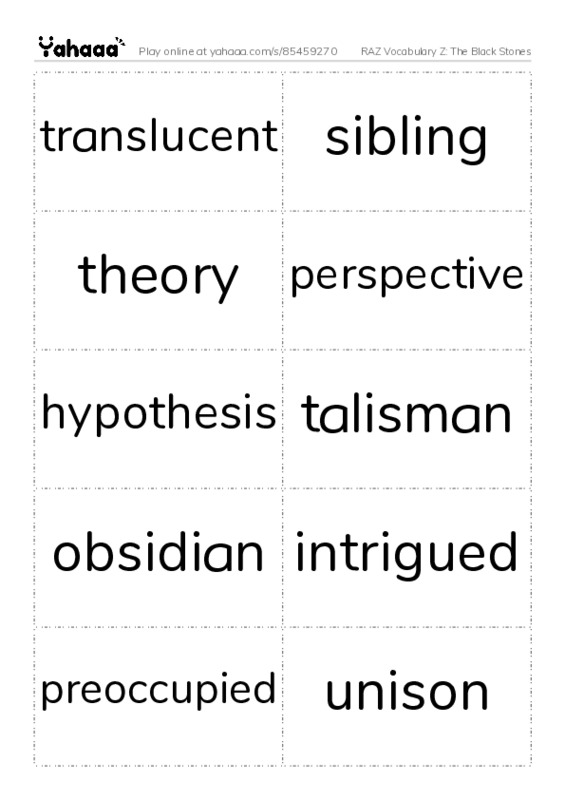 RAZ Vocabulary Z: The Black Stones PDF two columns flashcards