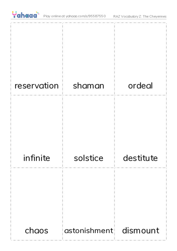 RAZ Vocabulary Z: The Cheyennes PDF flaschards with images