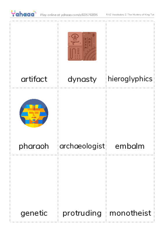 RAZ Vocabulary Z: The Mystery of King Tut PDF flaschards with images