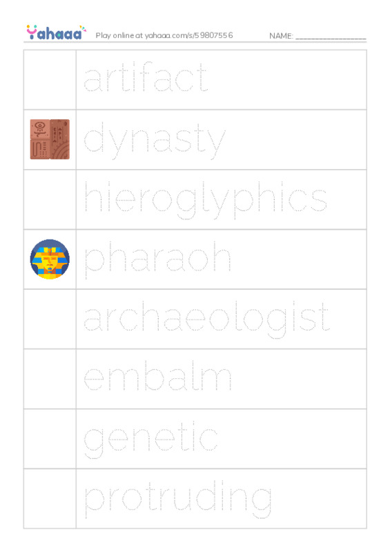 RAZ Vocabulary Z: The Mystery of King Tut PDF one column image words