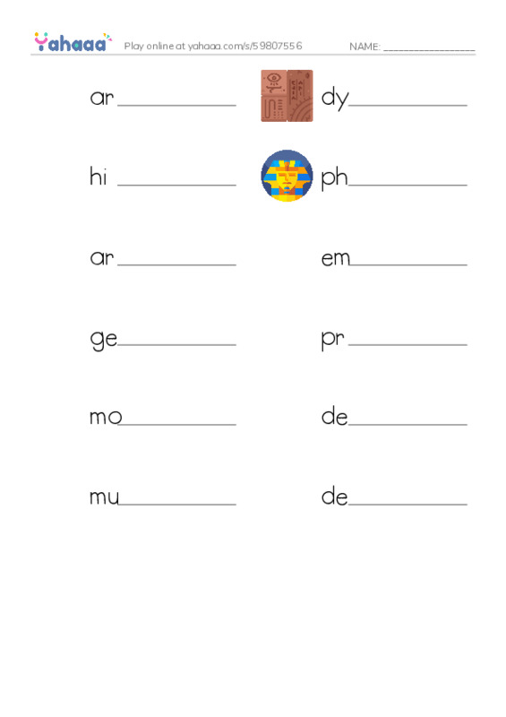 RAZ Vocabulary Z: The Mystery of King Tut PDF worksheet writing row