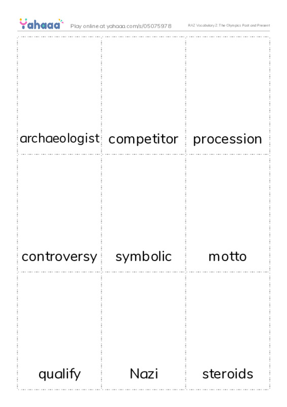 RAZ Vocabulary Z: The Olympics Past and Present PDF flaschards with images