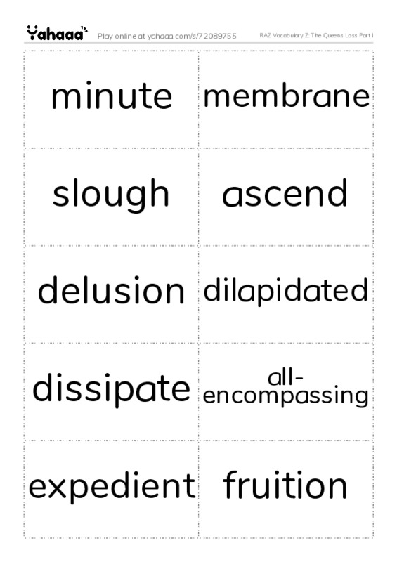RAZ Vocabulary Z: The Queens Loss Part I PDF two columns flashcards