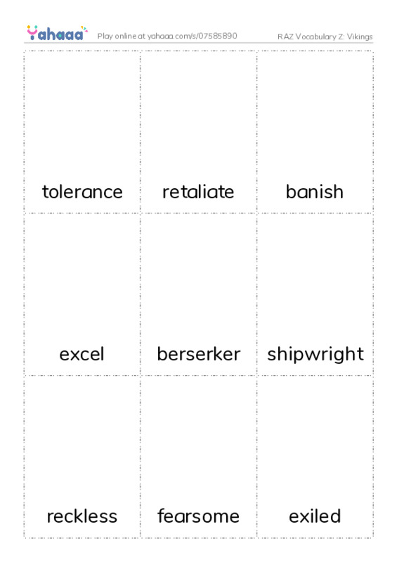 RAZ Vocabulary Z: Vikings PDF flaschards with images