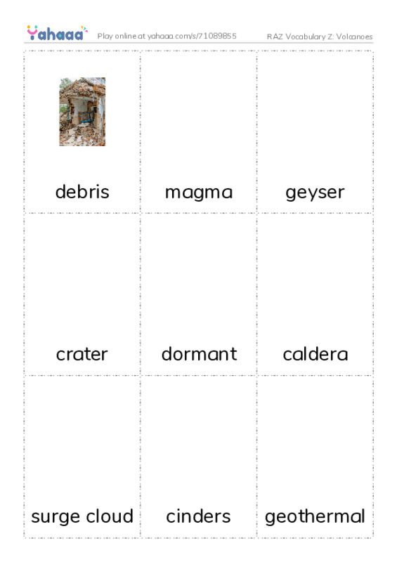 RAZ Vocabulary Z: Volcanoes PDF flaschards with images