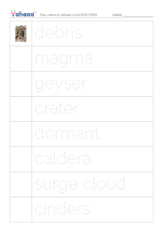 RAZ Vocabulary Z: Volcanoes PDF one column image words