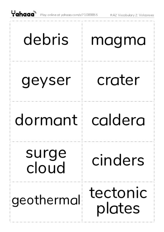 RAZ Vocabulary Z: Volcanoes PDF two columns flashcards