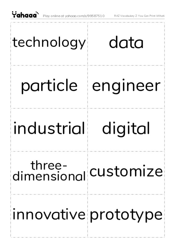 RAZ Vocabulary Z: You Can Print iWhati PDF two columns flashcards