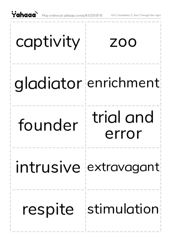 RAZ Vocabulary Z: Zoos Through the Ages PDF two columns flashcards