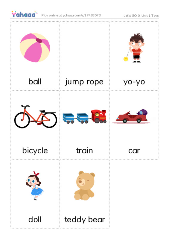 Let's GO 0: Unit 1 Toys PDF flaschards with images