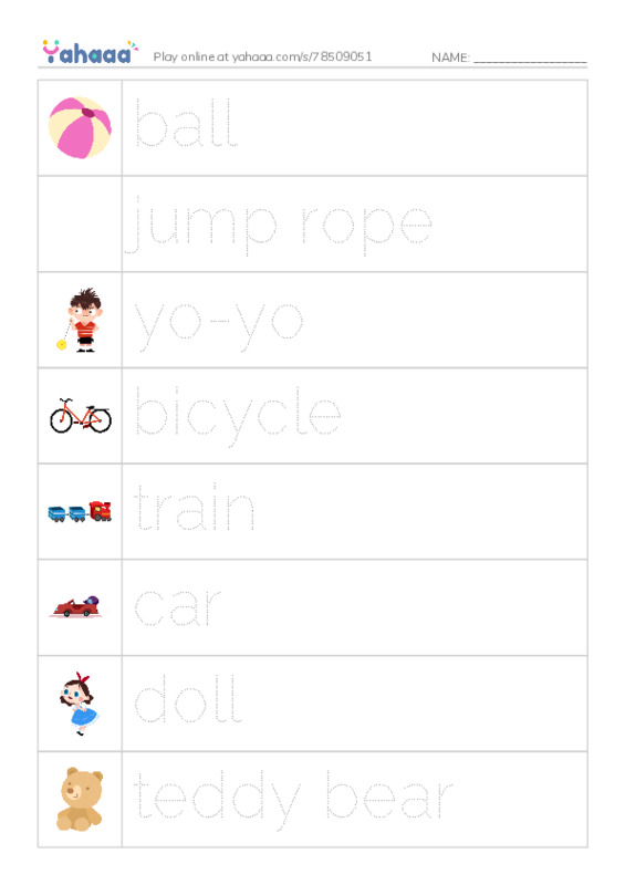 Let's GO 0: Unit 1 Toys PDF one column image words