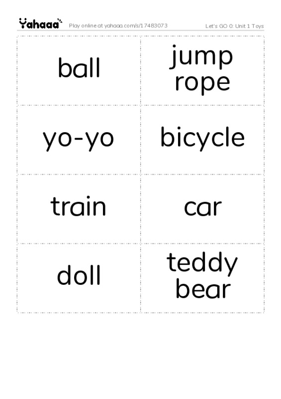 Let's GO 0: Unit 1 Toys PDF two columns flashcards