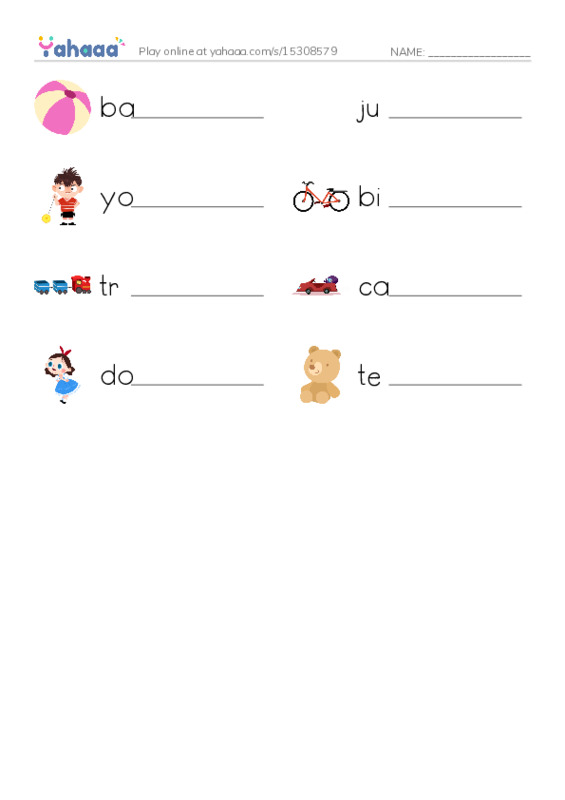 Let's GO 0: Unit 1 Toys PDF worksheet writing row
