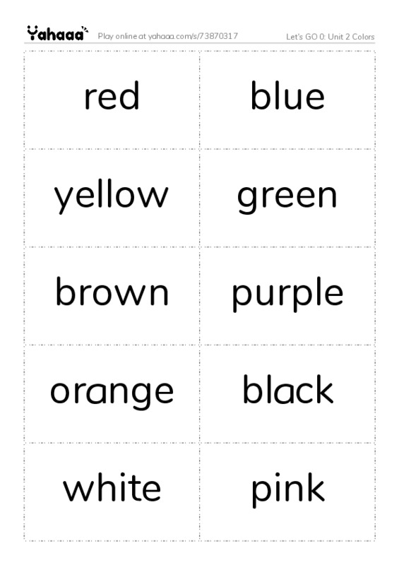 Let's GO 0: Unit 2 Colors PDF two columns flashcards