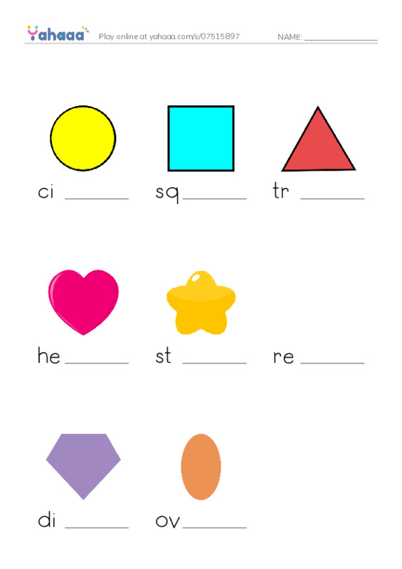 Let's GO 0: Unit 3 Shapes PDF worksheet to fill in words gaps