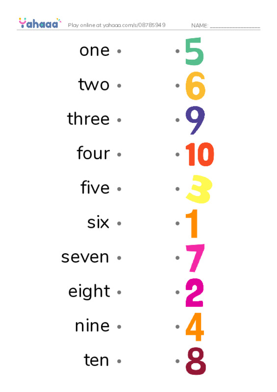 Let's GO 0: Unit 4 Numbers PDF link match words worksheet