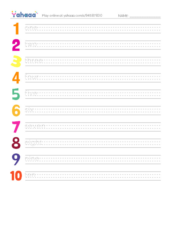 Let's GO 0: Unit 4 Numbers PDF write between the lines worksheet