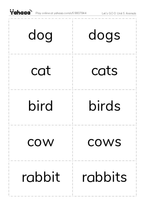 Let's GO 0: Unit 5 Animals PDF two columns flashcards