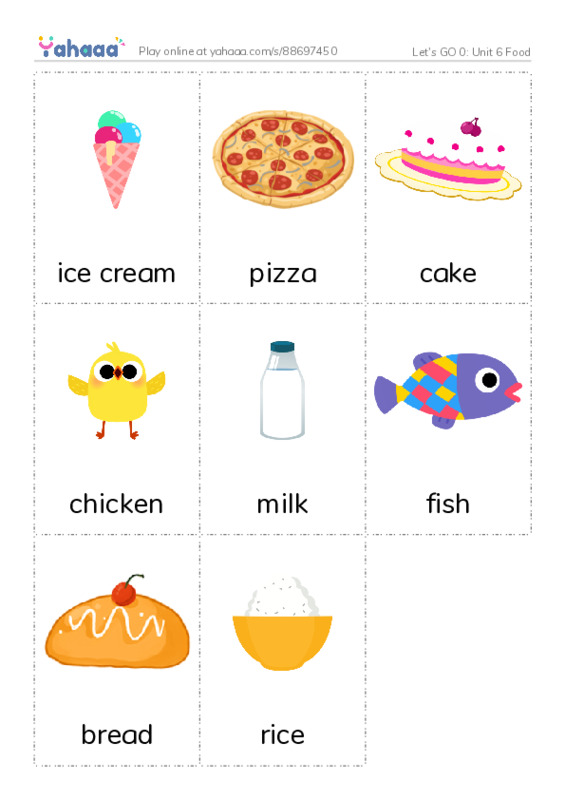 Let's GO 0: Unit 6 Food PDF flaschards with images