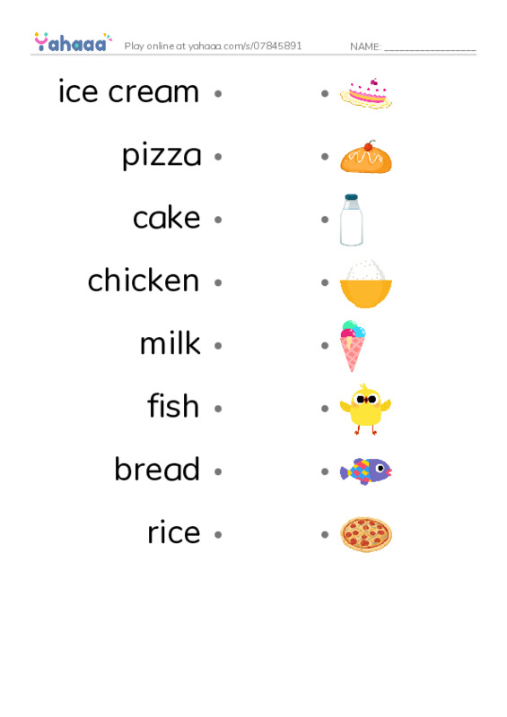 Let's GO 0: Unit 6 Food PDF link match words worksheet