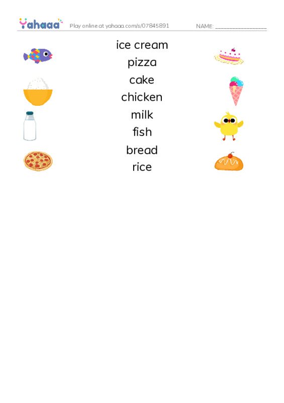 Let's GO 0: Unit 6 Food PDF three columns match words