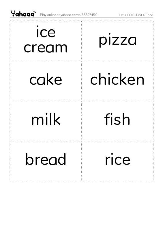 Let's GO 0: Unit 6 Food PDF two columns flashcards
