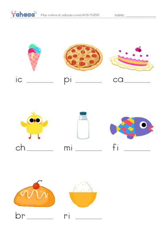 Let's GO 0: Unit 6 Food PDF worksheet to fill in words gaps