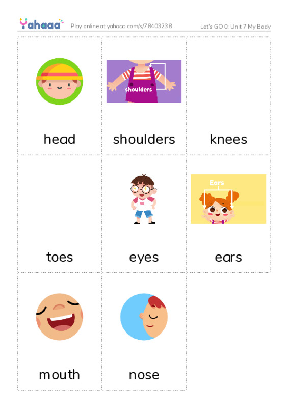 Let's GO 0: Unit 7 My Body PDF flaschards with images