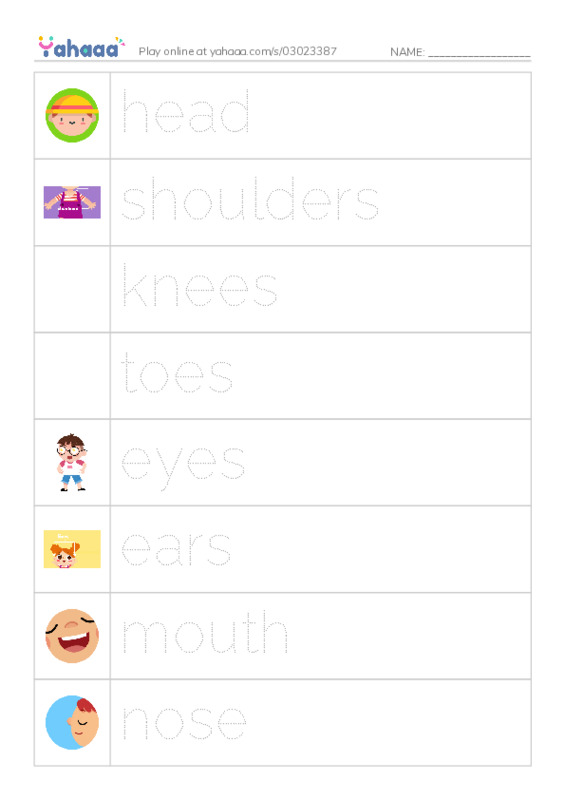 Let's GO 0: Unit 7 My Body PDF one column image words