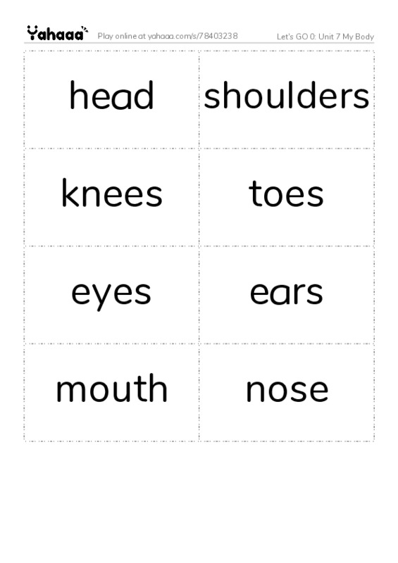 Let's GO 0: Unit 7 My Body PDF two columns flashcards
