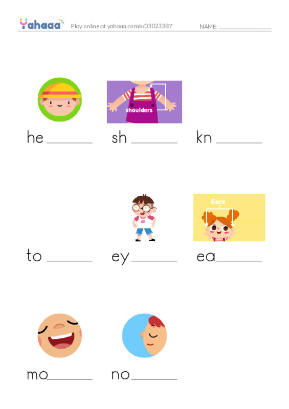 Let's GO 0: Unit 7 My Body PDF worksheet to fill in words gaps