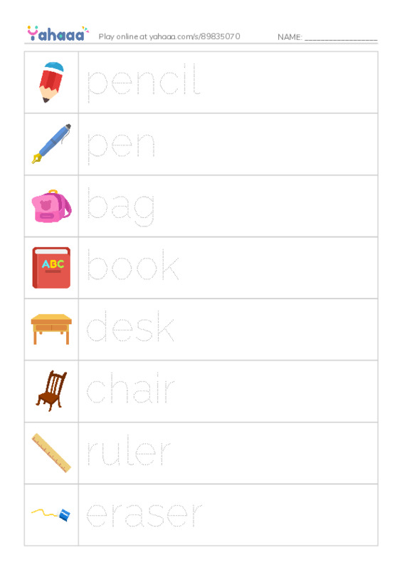 Let's GO 1: Unit 1 Things for School PDF one column image words