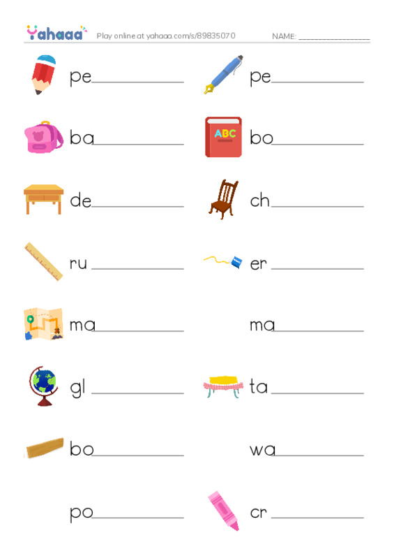 Let's GO 1: Unit 1 Things for School PDF worksheet writing row