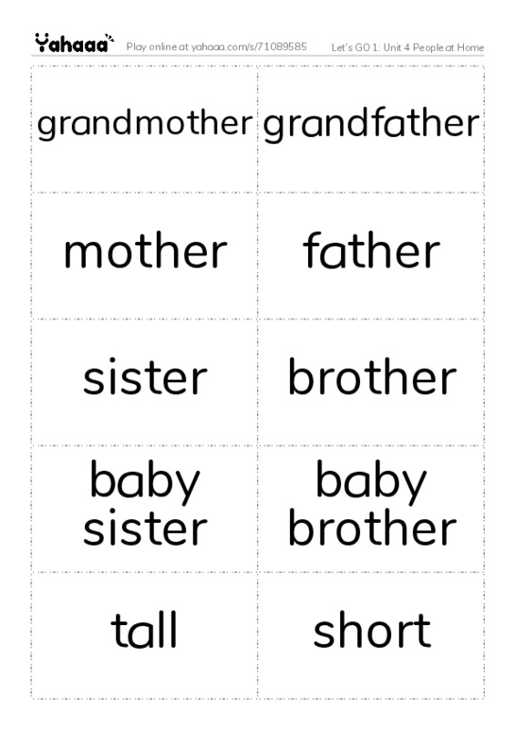 Let's GO 1: Unit 4 People at Home PDF two columns flashcards