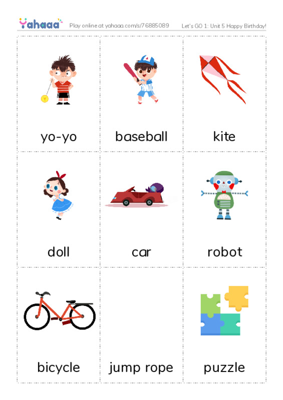 Let's GO 1: Unit 5 Happy Birthday! PDF flaschards with images